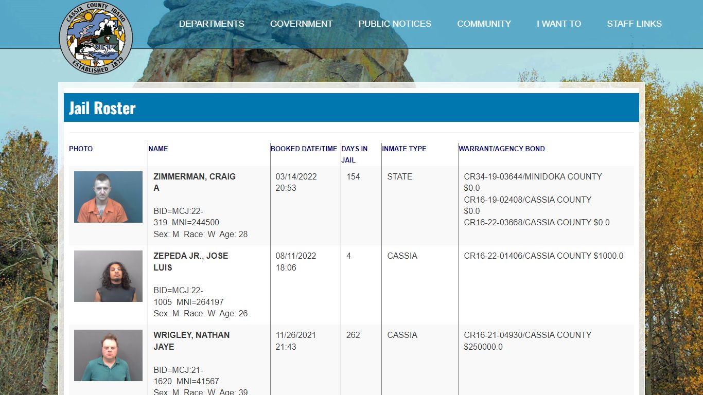 Cassia County, Idaho - Jail Roster